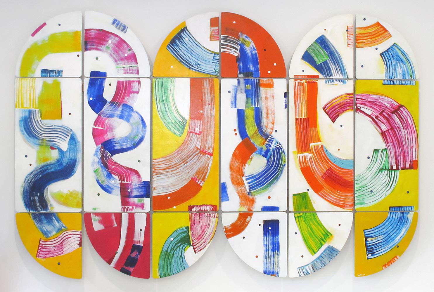 Joyful, contemporary modular statement art by abstract artist Kirsty Black