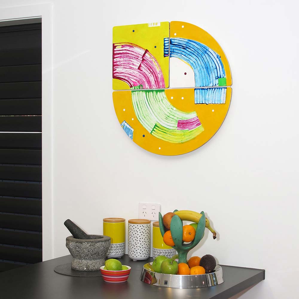 Abstract Art NZ, modular painting hanging in the kitchen