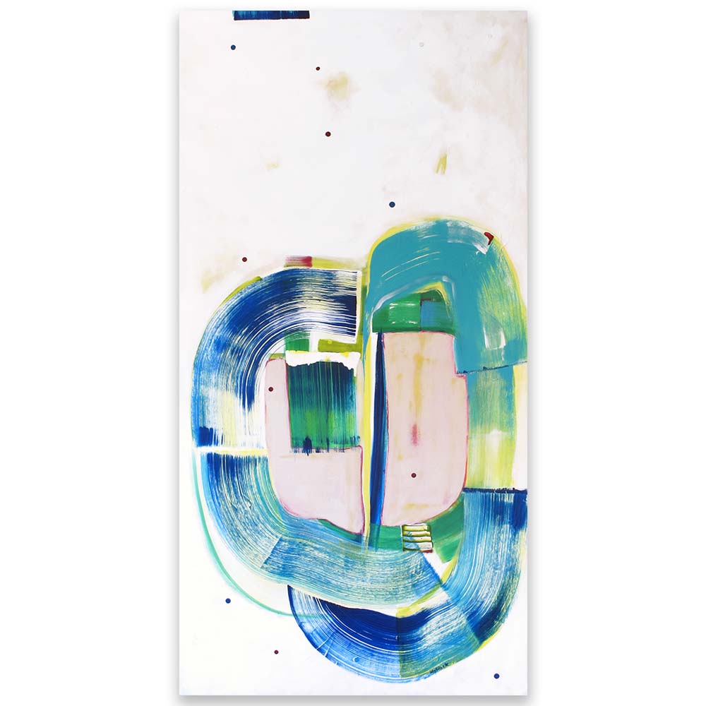 Gerbil Pirouette long abstract painting in blues &amp; greens