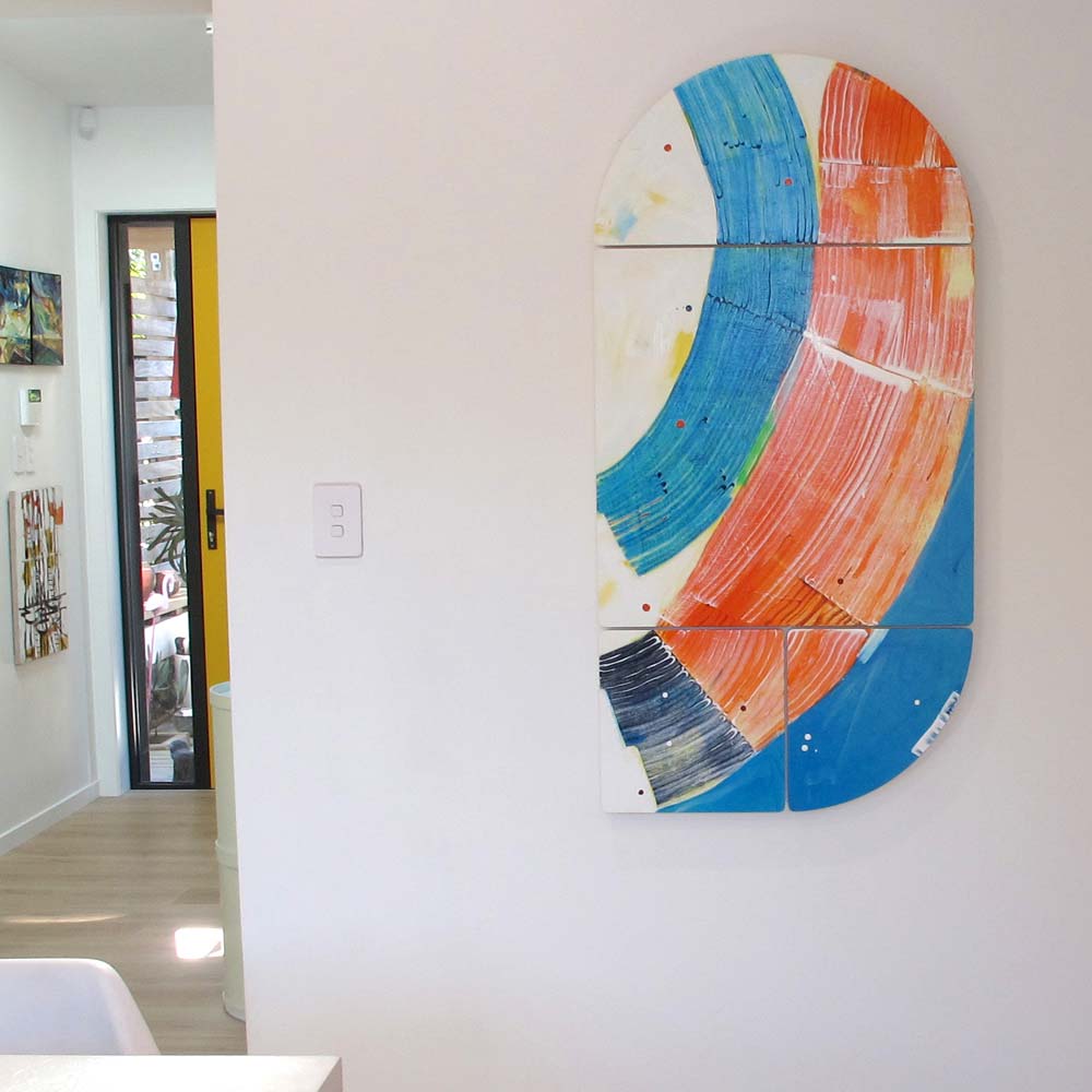 Contemporary Modular Painting Hanging on a White Wall