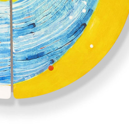 Detail of contemporary abstract painting, yellow &amp; blue palette